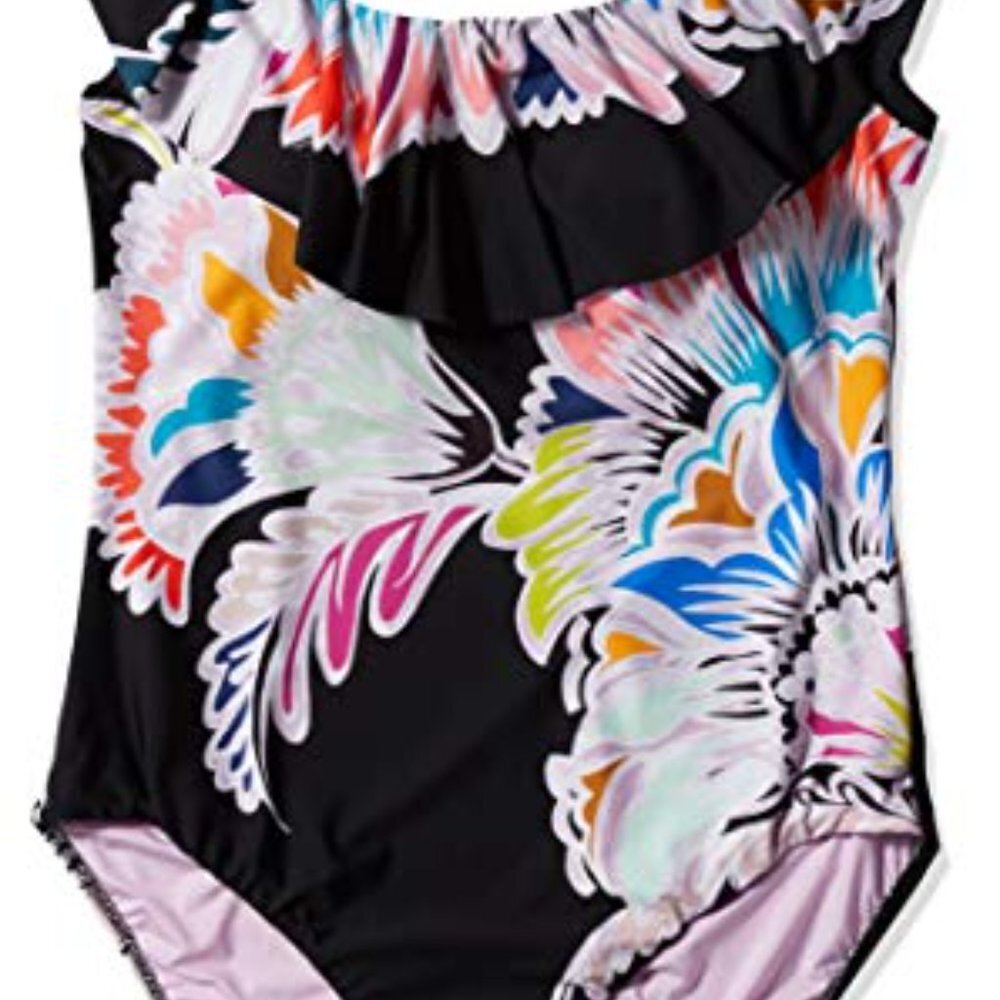 NWT Trina Turk Seychelles Floral Ruffle Off Shoulders One Piece Swimsuit - Picture 3 of 3